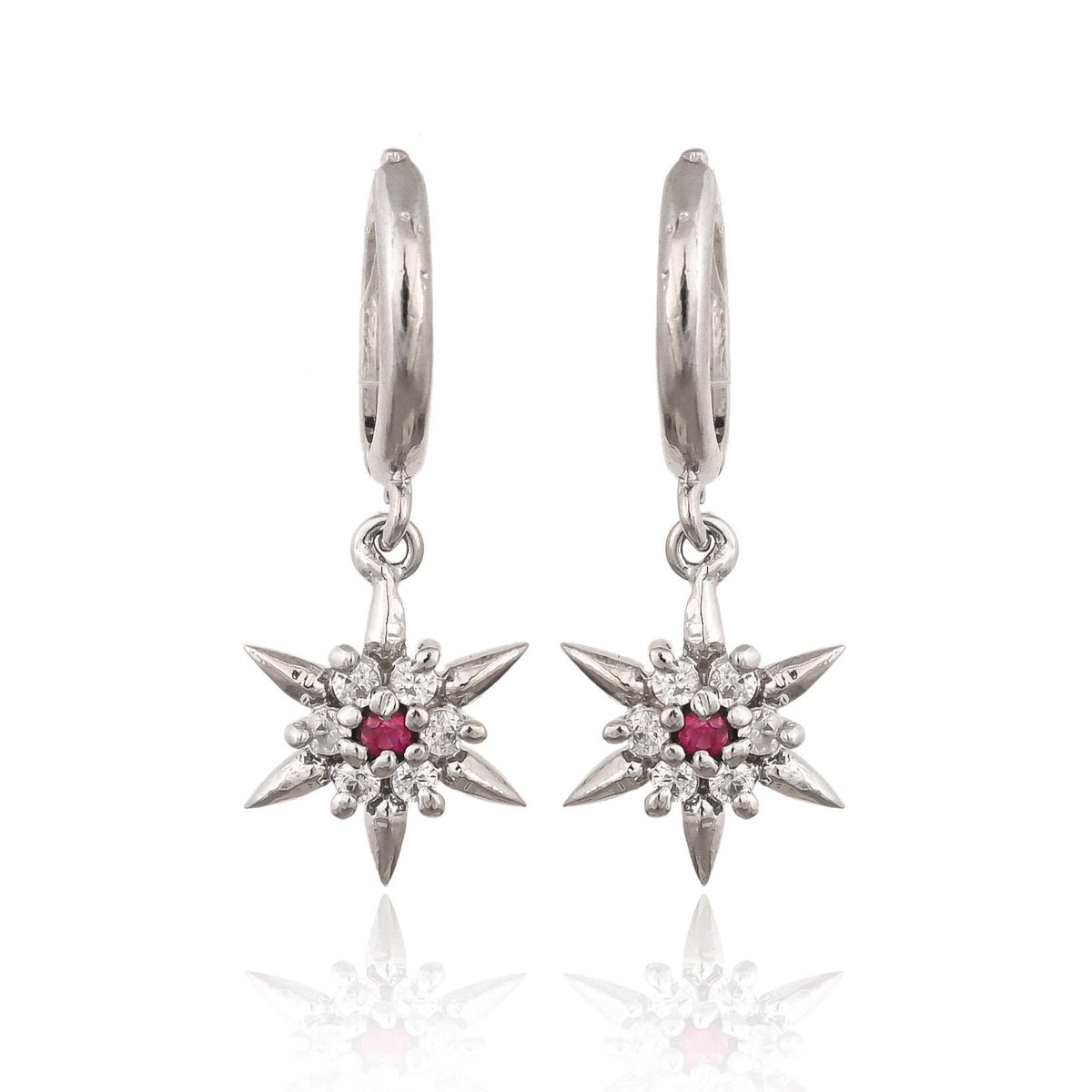 Gold Star Hoop Earring Zircon Celestial Dangle