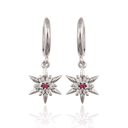 Gold Star Hoop Earring Zircon Celestial Dangle