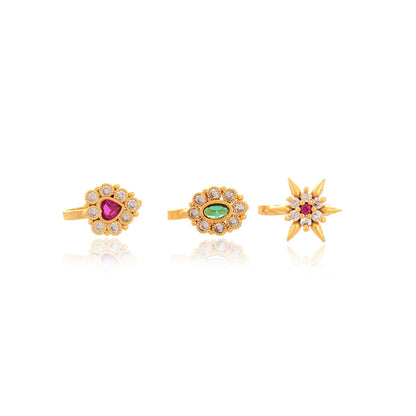 Handmade Nose Stud Set: American Diamond, Non-Piercing, Pack of 3