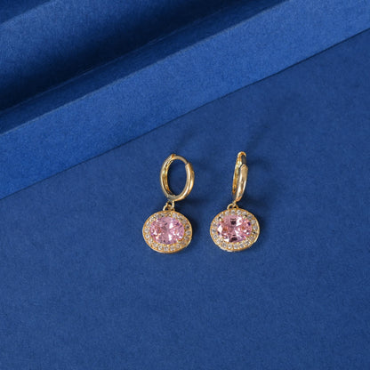 Gold & Silver Plated Oval Hoop Earrings: Brass Dangle Zircon