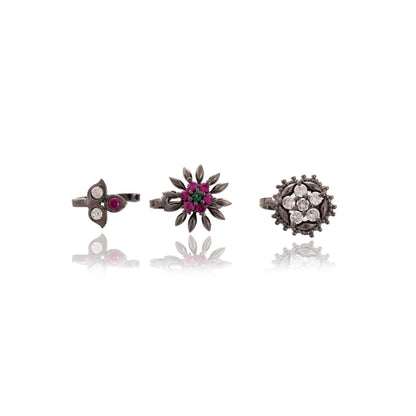 Non Piercing Zircon Nose Studs, Silver Plated Nosepin Set of 3