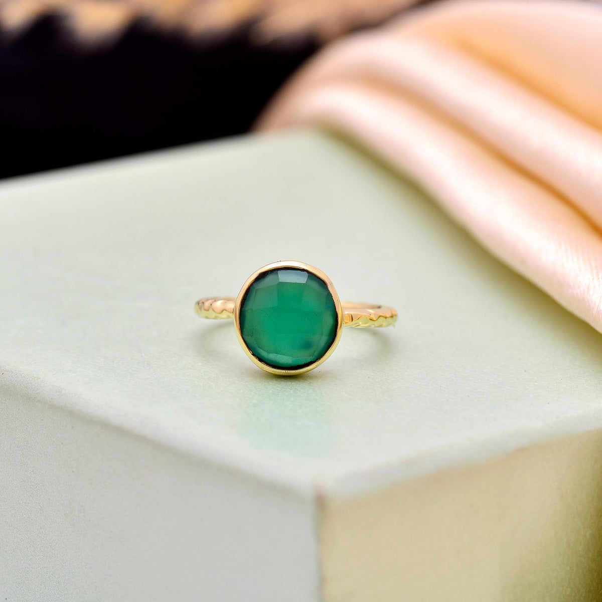 Green Onyx Gold Ring – Handmade Bezel Set Gemstone