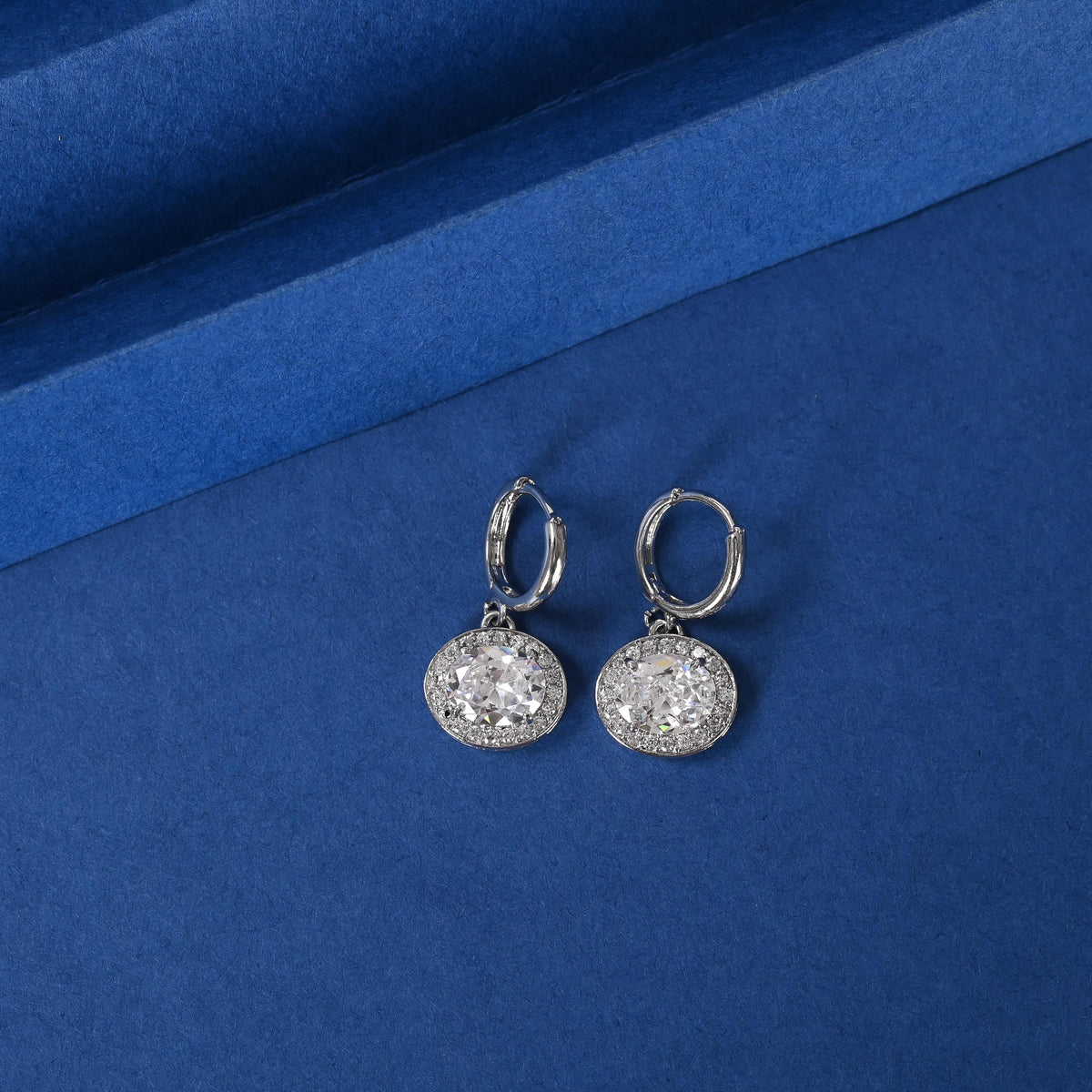 Gold & Silver Plated Oval Hoop Earrings: Brass Dangle Zircon