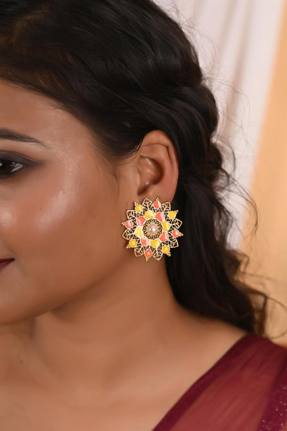 Handcrafted Meenakari Enamel Stud Earrings with Pearl