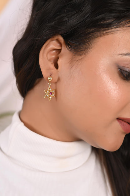 Gold Star Hoop Earrings with Zircon