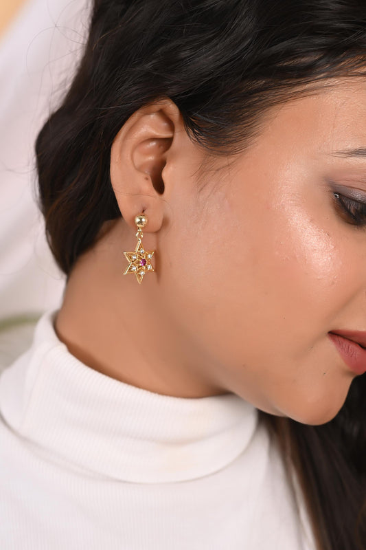 Gold Star Hoop Earrings with Zircon