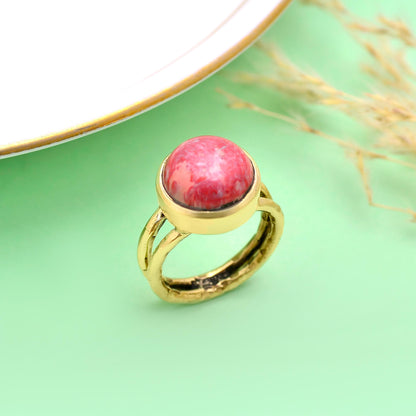 Handmade Pink Stone Gold-Tone Ring | Minimalist Statement Jewelry