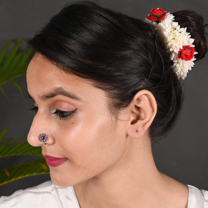 Silver Plated Non Piercing Nose Pin Set, Zircon Brass Jewelry
