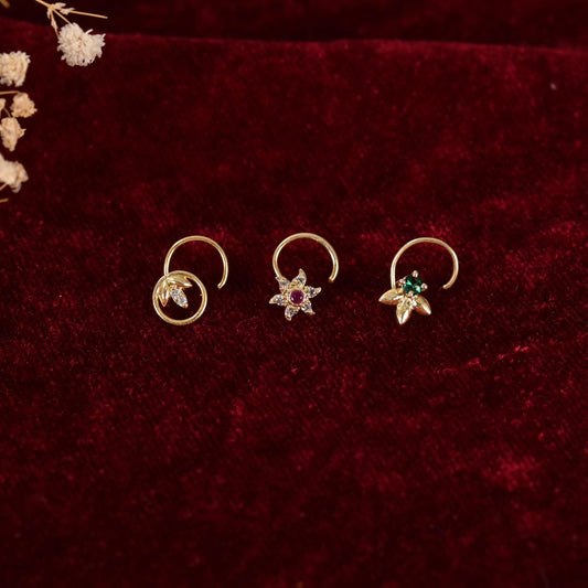 Gold Plated Nose Pin Set for Women / Zircon Studded Nose stud / American Diamond Jewellery