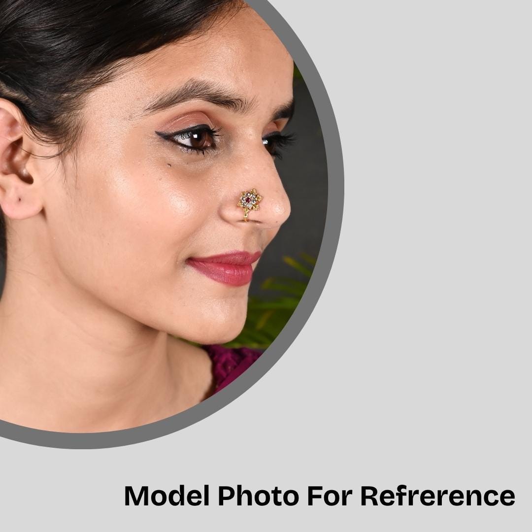 Gold Plated Nose Pin: American Diamond No Pierce Nose Ring