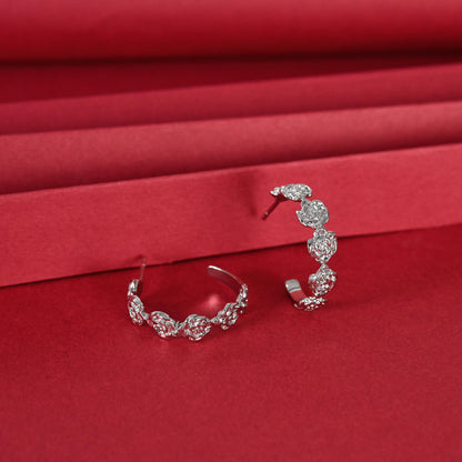 Floral Hoop Earrings: Gold/Silver Plated Brass Statement Jewelry