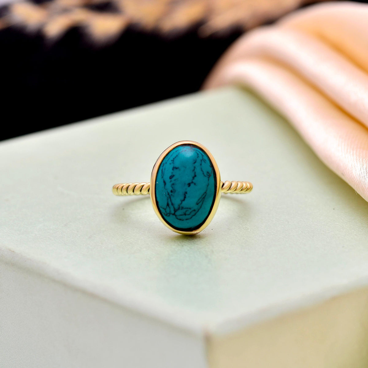 Oval Turquoise Gold Ring | Handmade Minimalist Boho Ring