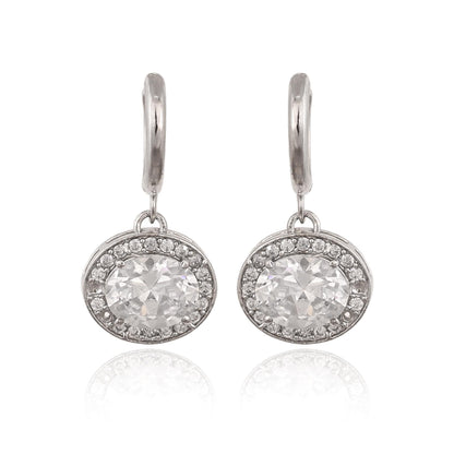 Gold & Silver Plated Oval Hoop Earrings: Brass Dangle Zircon
