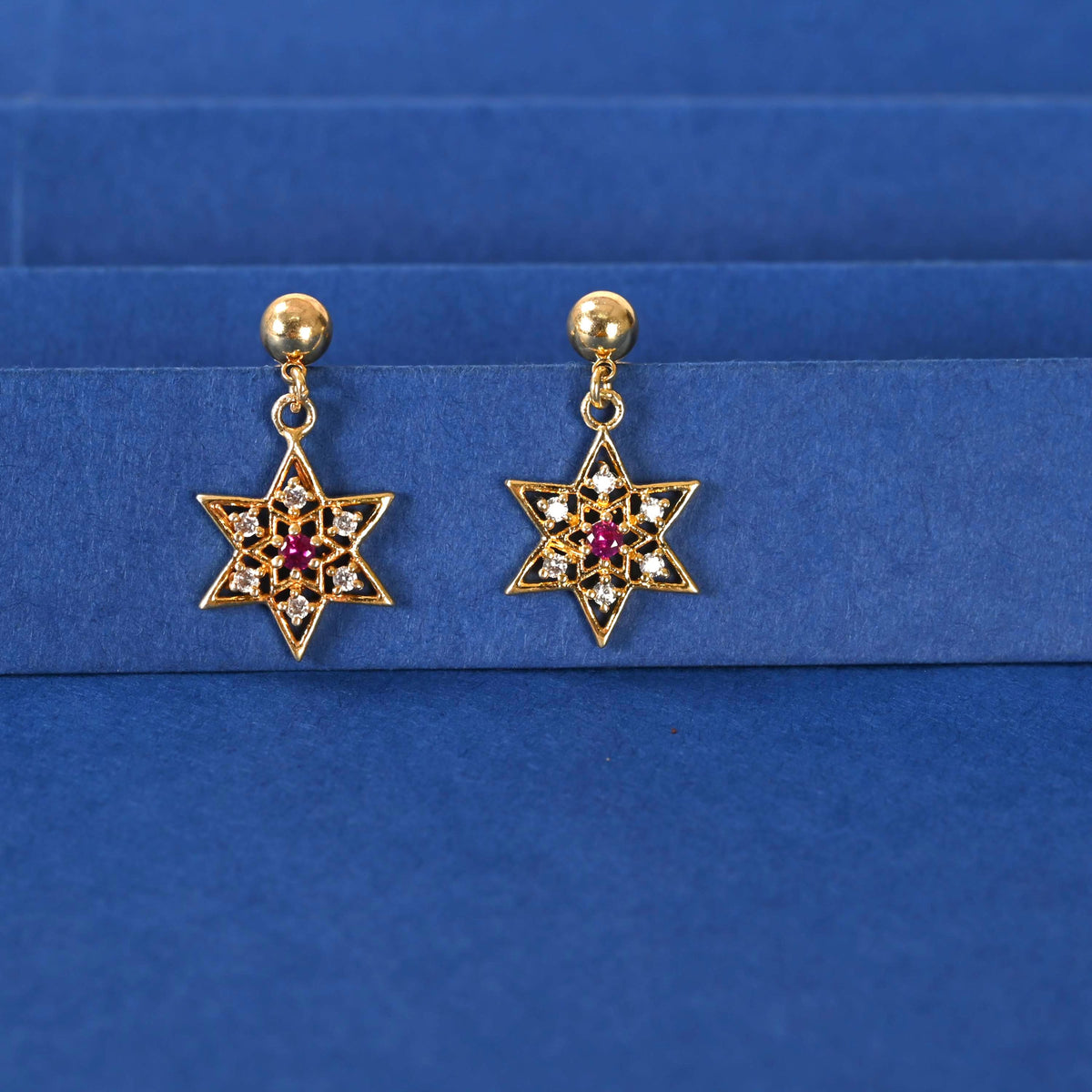 Gold Star Hoop Earrings with Zircon