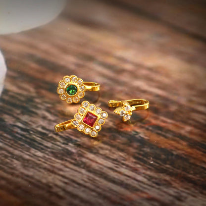 Handmade Gold American Diamond Nose Pin Set