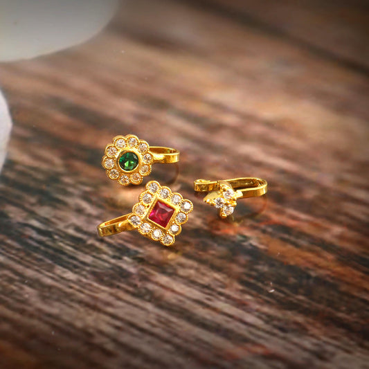 Handmade Gold American Diamond Nose Pin Set