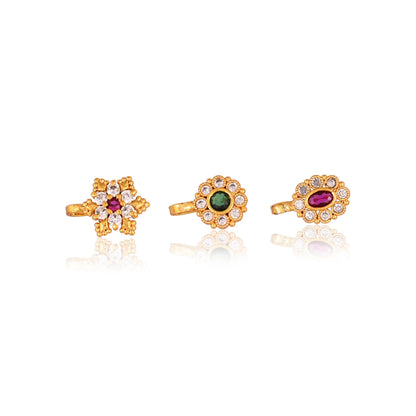Gold Plated Nose Pin: American Diamond No Pierce Nose Ring