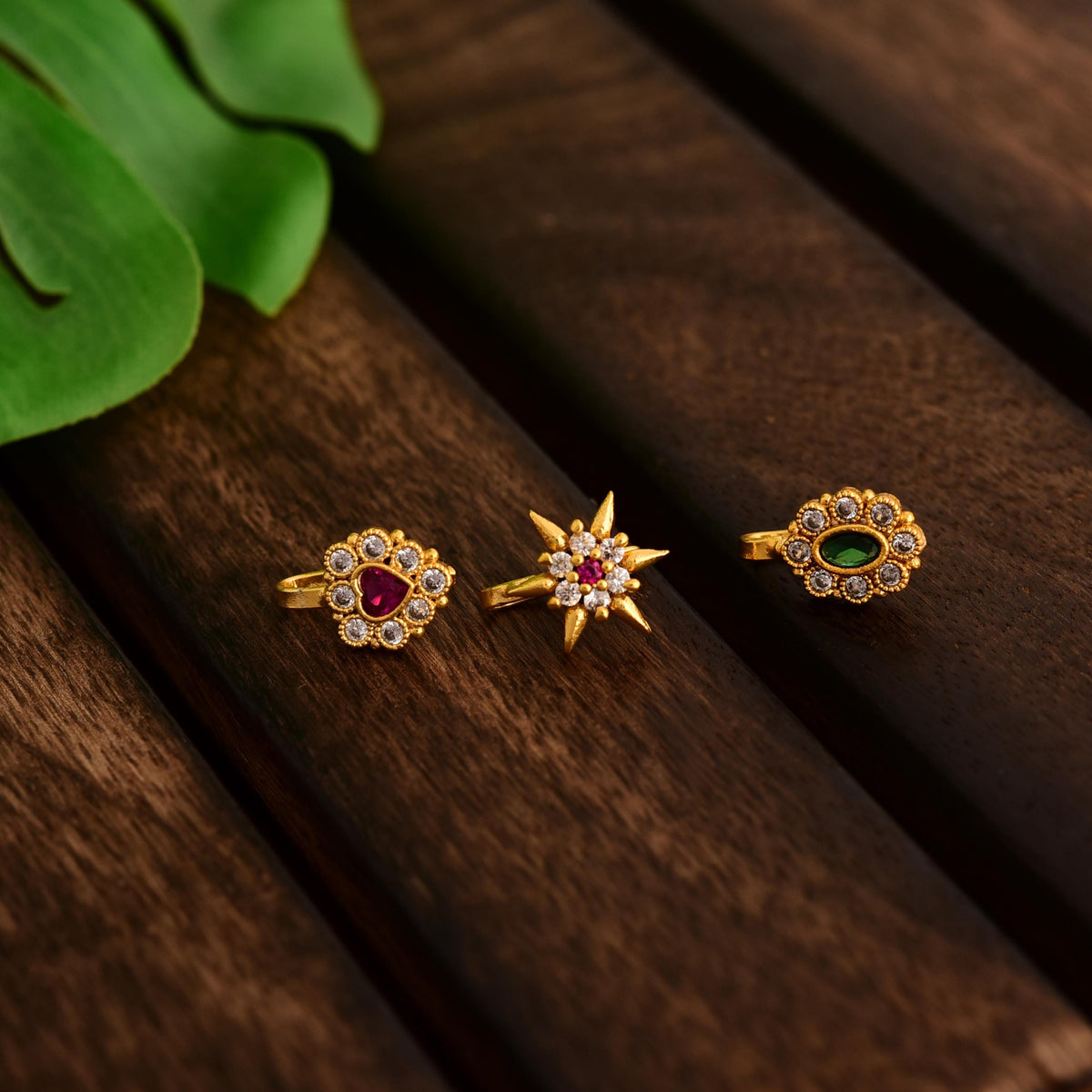 Handmade Nose Stud Set: American Diamond, Non-Piercing, Pack of 3