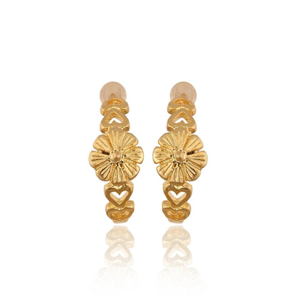 Gold Plated Floral Hoop Earrings: Brass Statement Jewelry