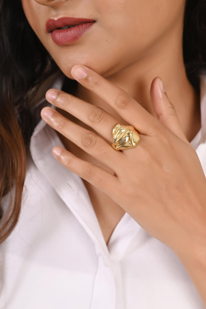 Handmade Gold Plated Adjustable Statement Ring for Women & Girls