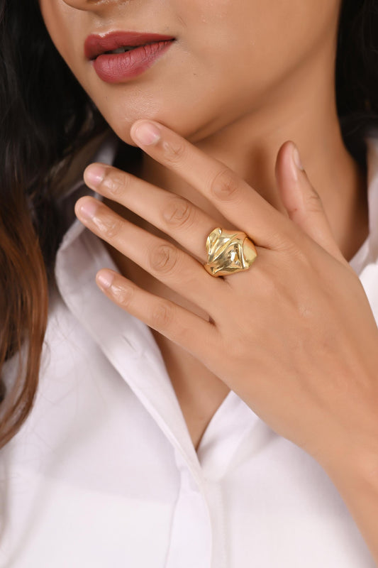 Handmade Gold Plated Adjustable Statement Ring for Women & Girls