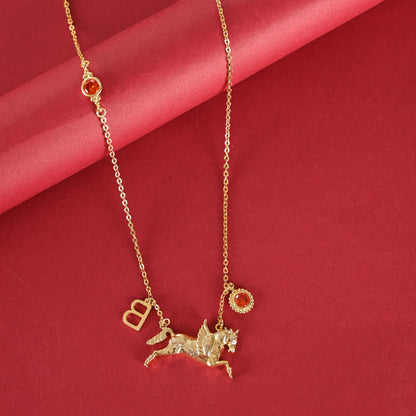 Custom Birthstone Initial Necklace: Personalized Gold Plated Brass Jewelry