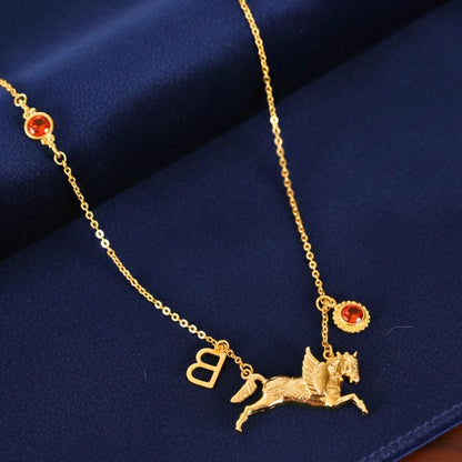 Custom Birthstone Initial Necklace: Personalized Gold Plated Brass Jewelry