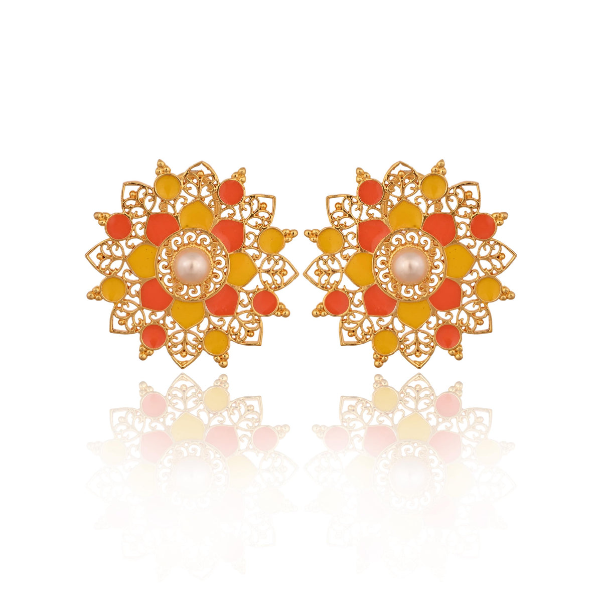 Handcrafted Meenakari Enamel Stud Earrings with Pearl