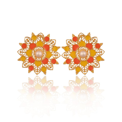 Handcrafted Meenakari Enamel Stud Earrings with Pearl