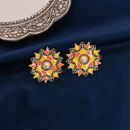 Handcrafted Meenakari Enamel Stud Earrings with Pearl