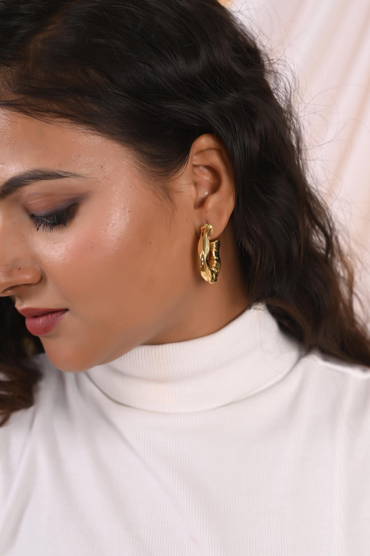 Gold Plated Brass Hoop Earrings: Asymmetrical Statement Jewelry
