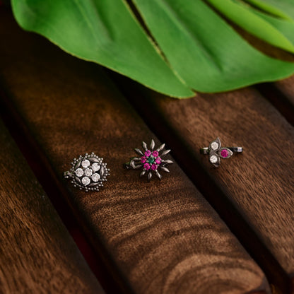 Non Piercing Zircon Nose Studs, Silver Plated Nosepin Set of 3