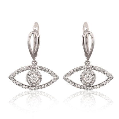 Handmade Eye Shaped Zircon Silver-Plated Dangle Hoop Earring for Women and Girls