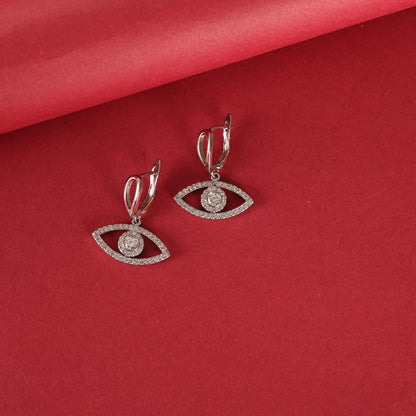 Handmade Eye Shaped Zircon Silver-Plated Dangle Hoop Earring for Women and Girls