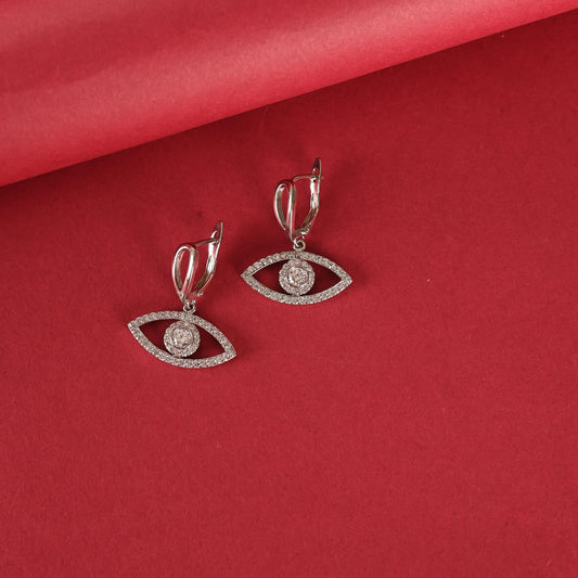 Handmade Eye Shaped Zircon Silver-Plated Dangle Hoop Earring for Women and Girls