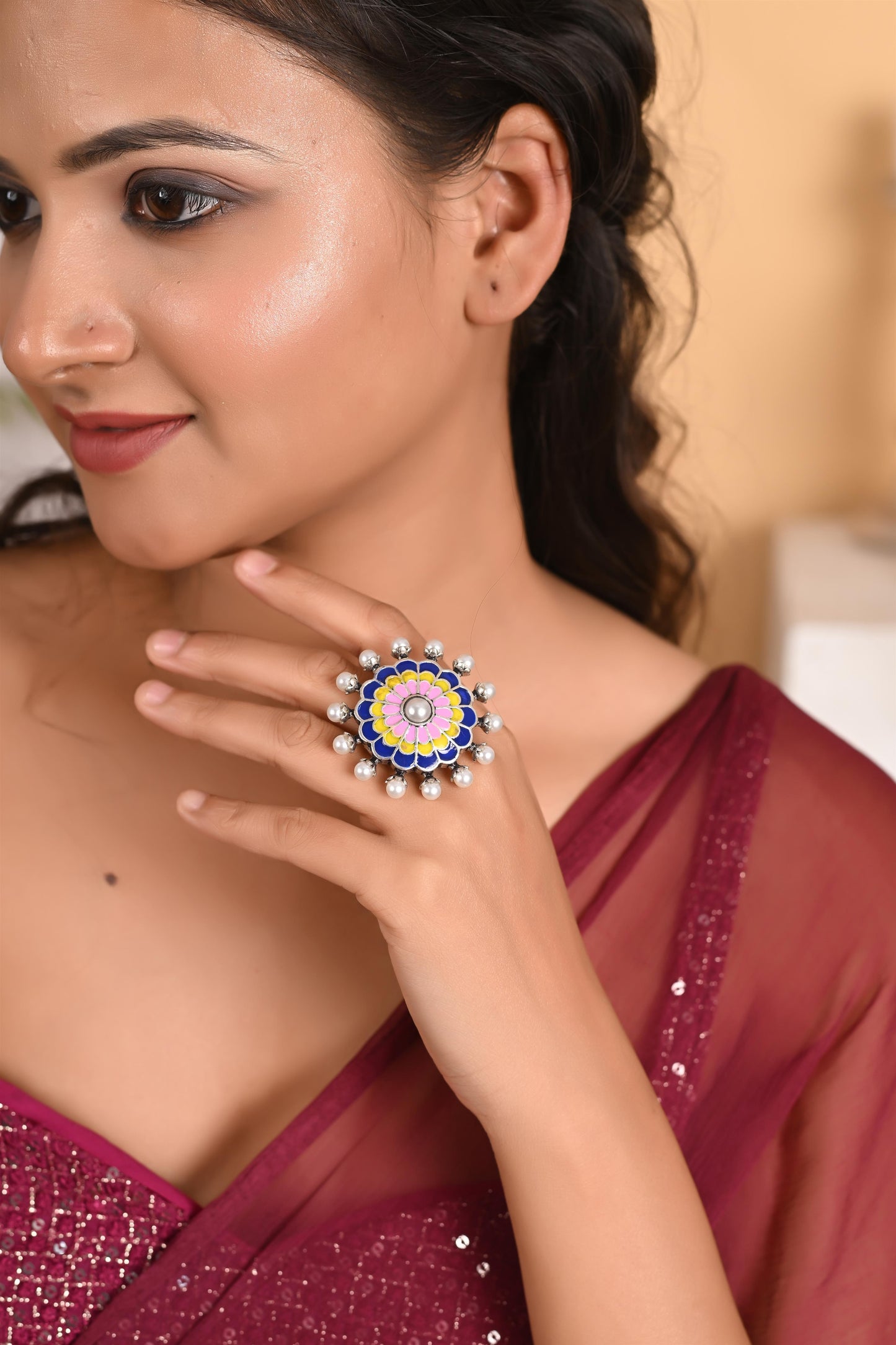 Tanusha Jewels Adjustable Statement Ring for Women and Girls