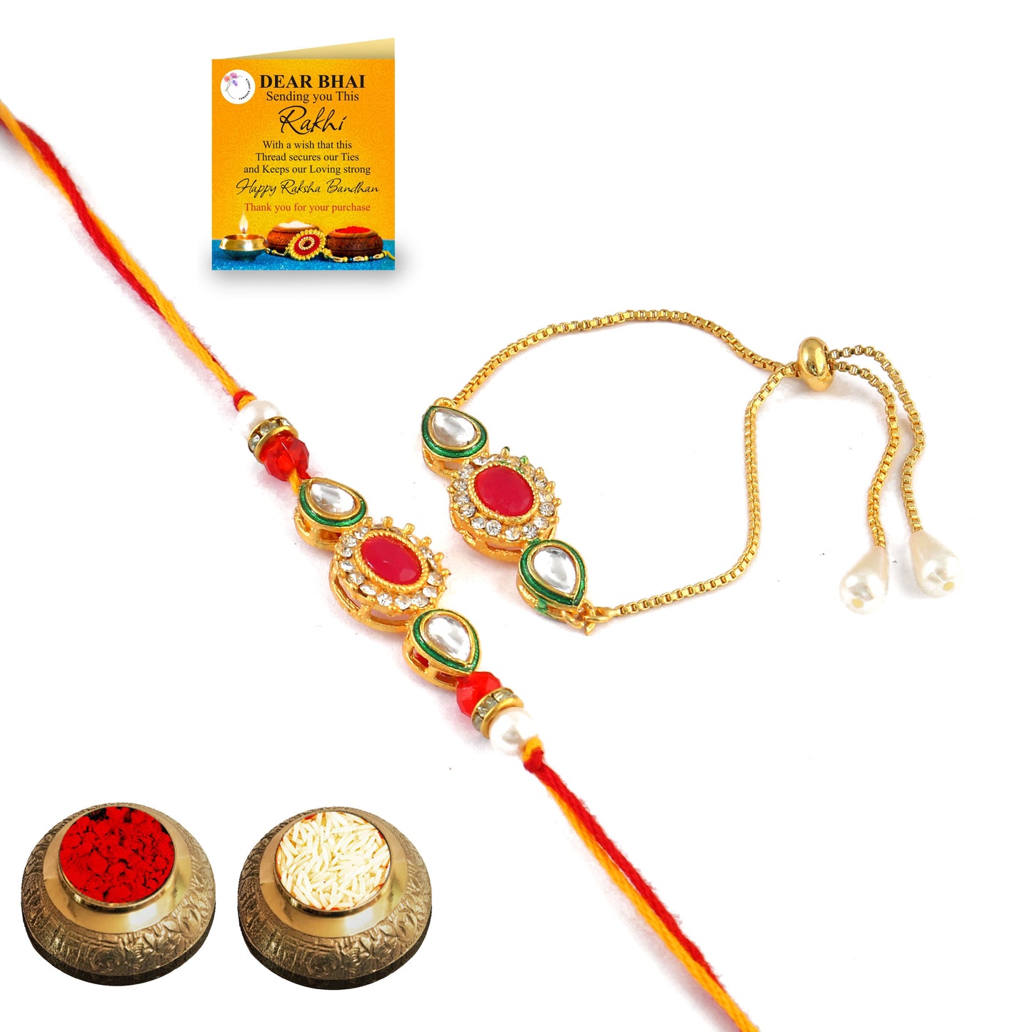 Tanusha Jewels Kundan Studded Bhaiya Bhabhi Rakhi Set for Raksha Bandhan