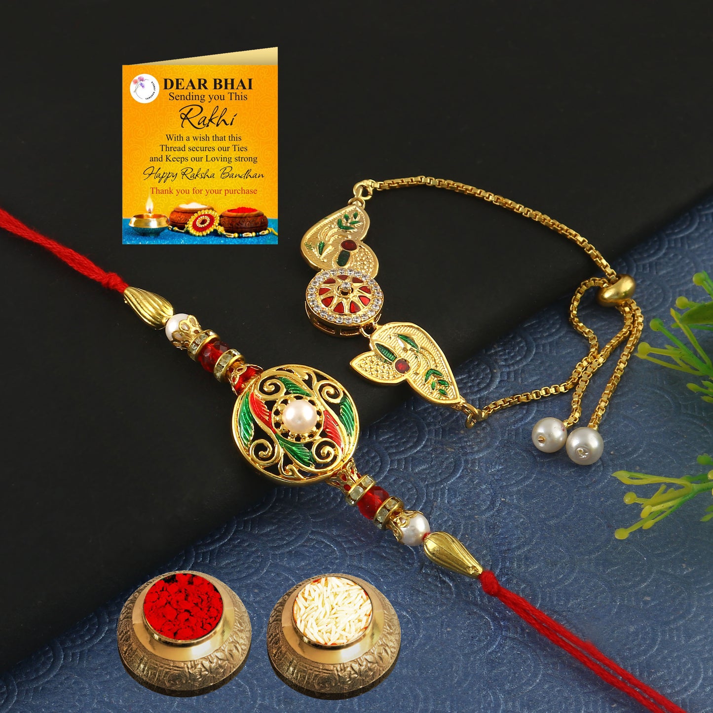 Tanusha Jewels Bhaiya Bhabhi Rakhi Set for Raksha Bandhan