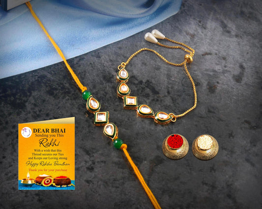 Tanusha Jewels Kundan Studded Bhaiya Bhabhi Rakhi Set