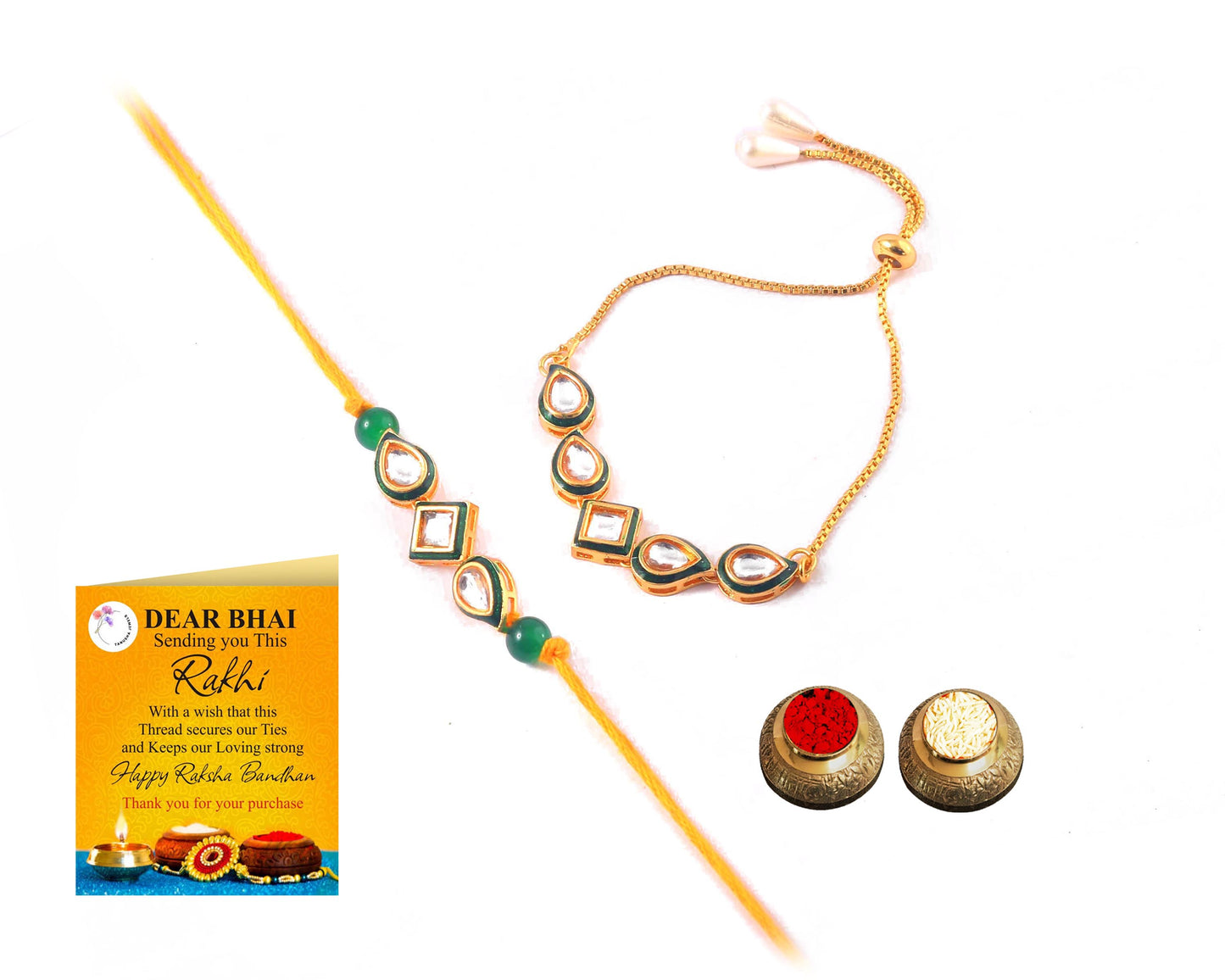 Tanusha Jewels Kundan Studded Bhaiya Bhabhi Rakhi Set