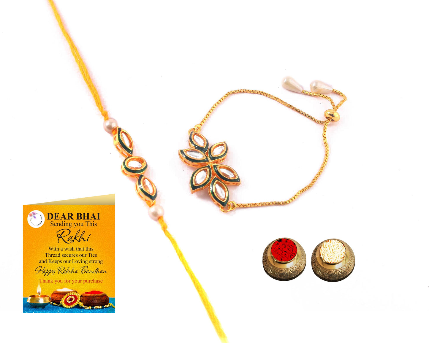 Tanusha Jewels Kundan Studded Bhaiya Bhabhi Rakhi Set