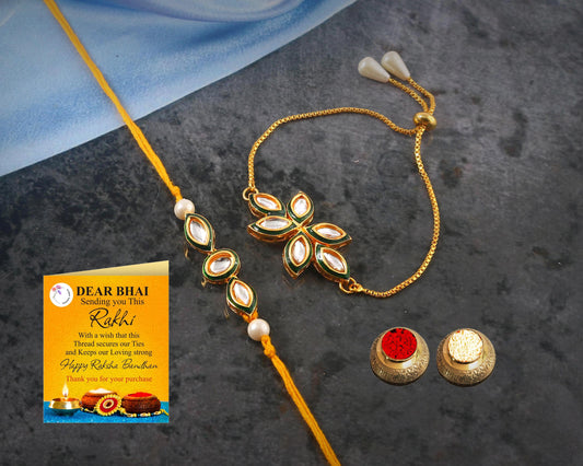 Tanusha Jewels Kundan Studded Bhaiya Bhabhi Rakhi Set