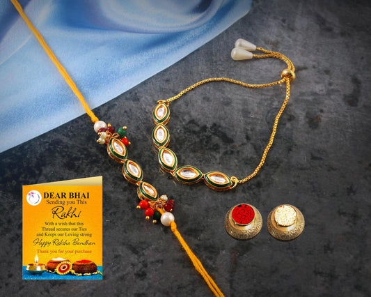 Tanusha Jewels Kundan Studded Bhaiya Bhabhi Rakhi Set