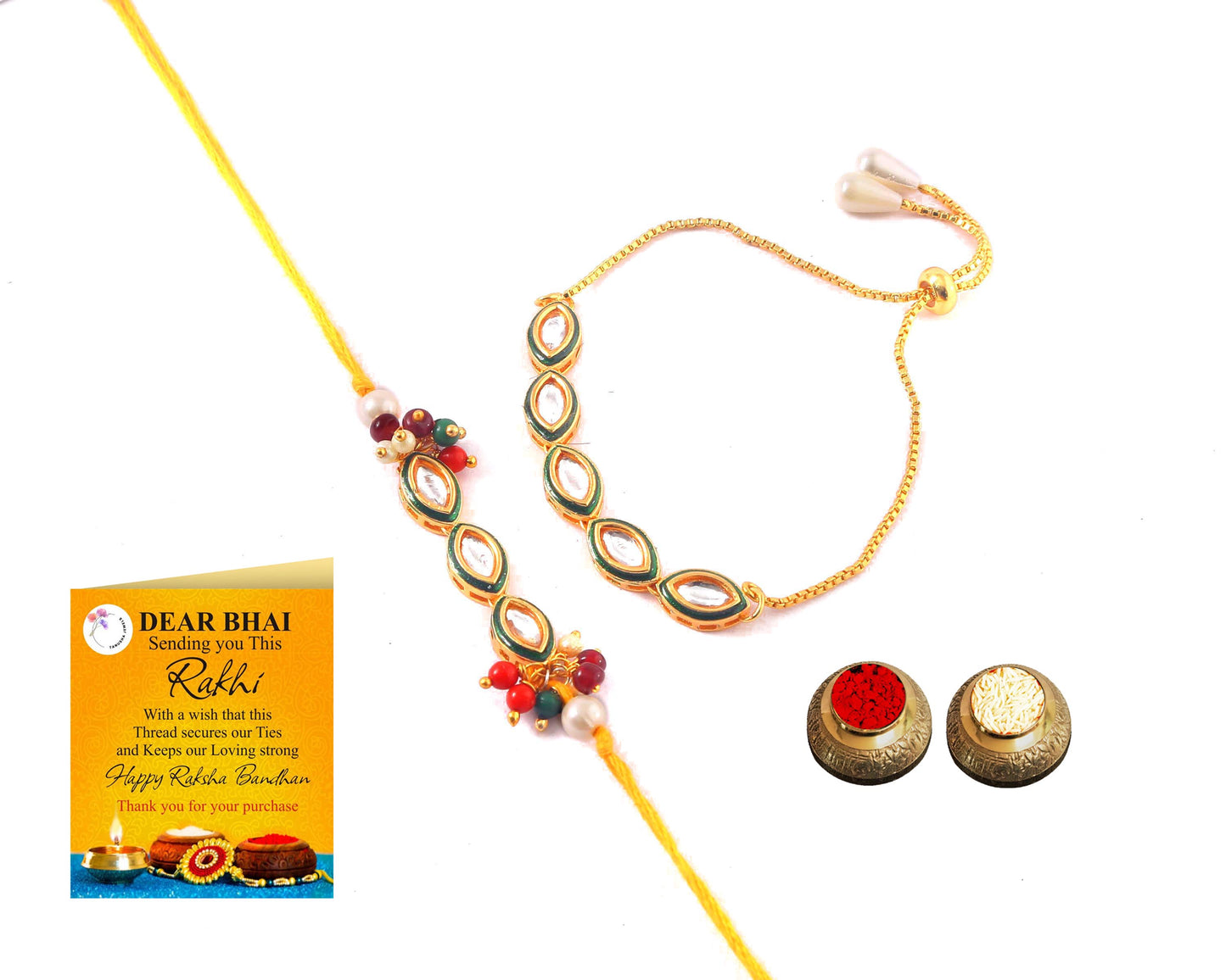 Tanusha Jewels Kundan Studded Bhaiya Bhabhi Rakhi Set
