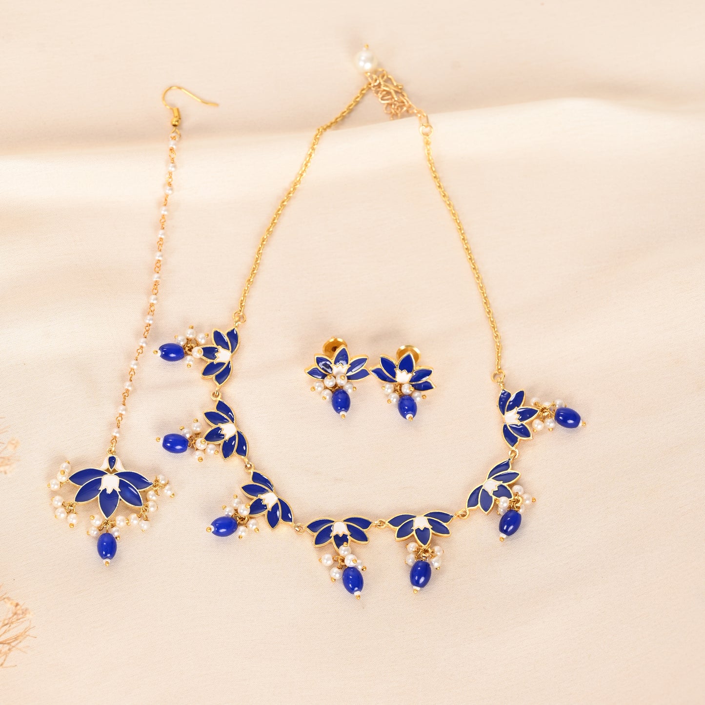 Tanusha Jewels Floral Meenakari Necklace Set for Women, Jewellery Set (Set of 5)