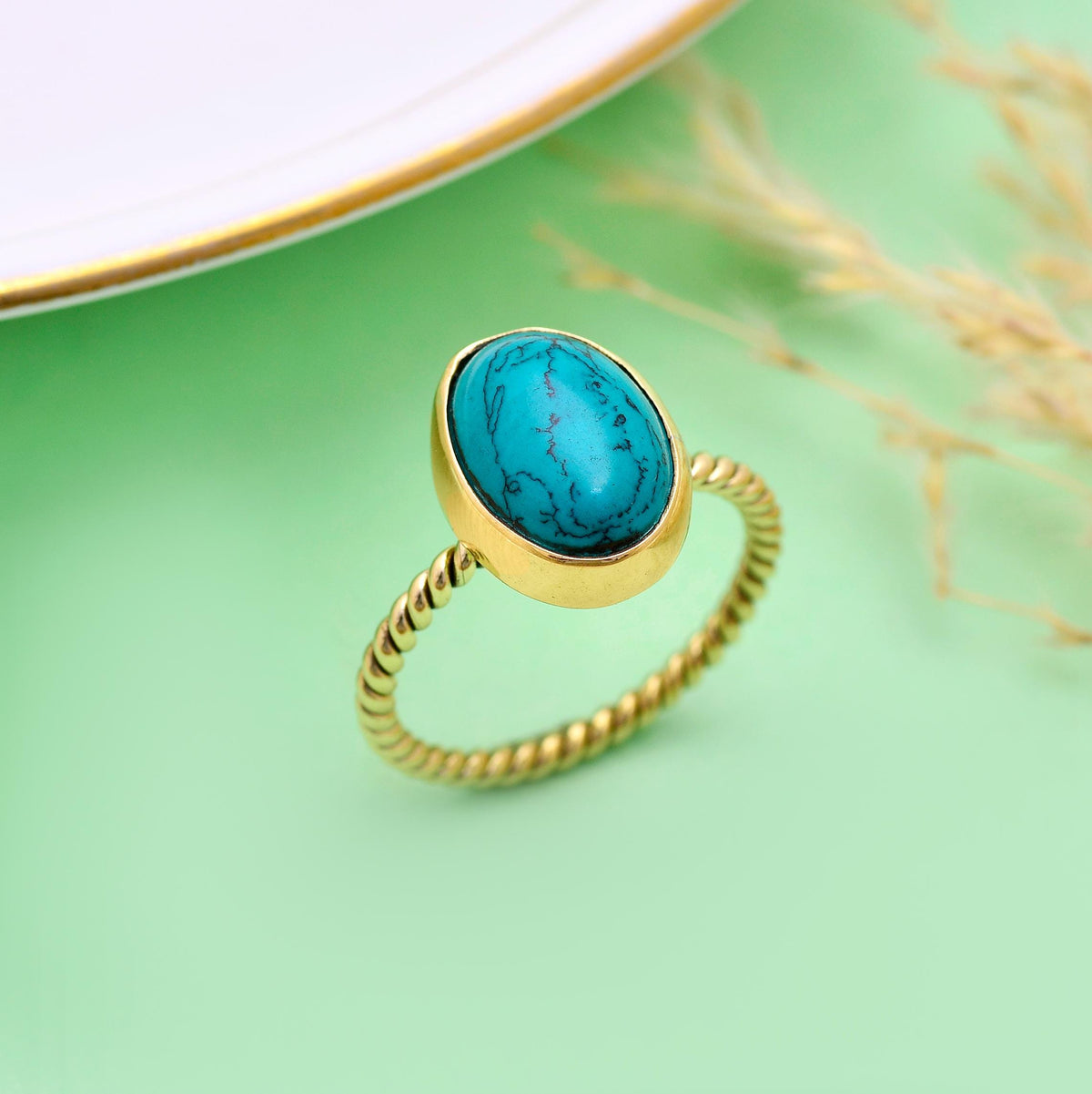 Oval Turquoise Gold Ring | Handmade Minimalist Boho Ring