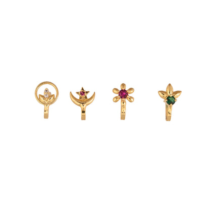 Gold Plated Nose Stud Set: American Diamond, Non-Piercing, Pack of 4