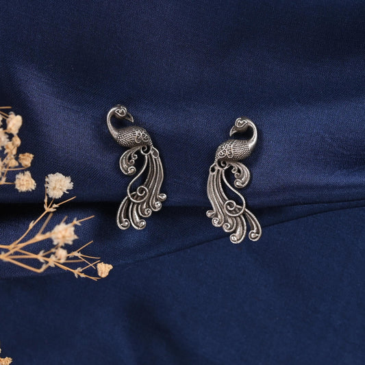 Handmade silver Ear cuffs for Women, Peacock Earrings