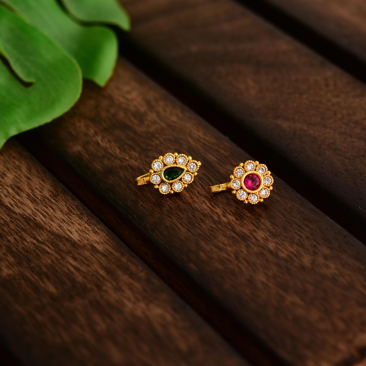 Gold Plated Non Piercing Nose Studs: American Diamond Set of 2