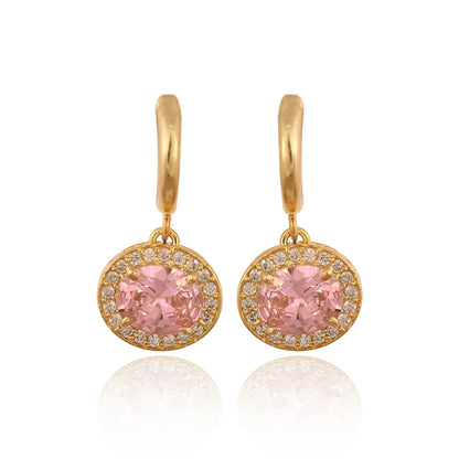 Gold & Silver Plated Oval Hoop Earrings: Brass Dangle Zircon